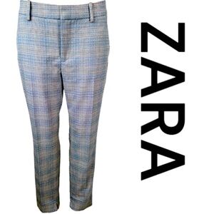 ZARA Plaid Chino Fit Skinny Form-Fitting Trousers, Size 8.
